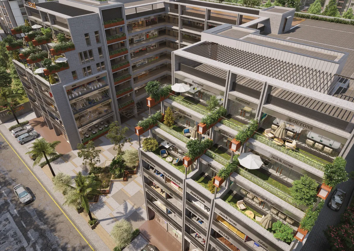 Aerial view of the stepped terraces and courtyard