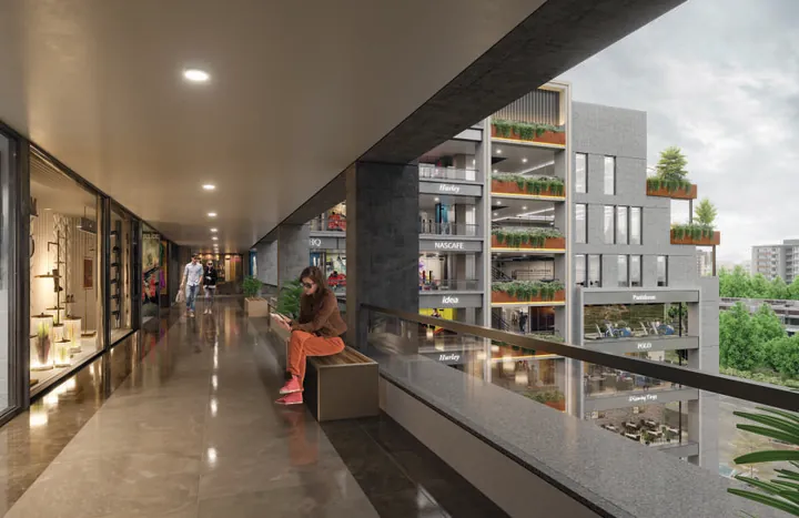Retail corridor overlooking the courtyard